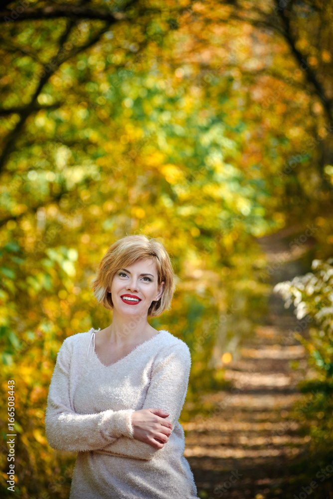 Cheerful woman in forest Cheerful woman in forest