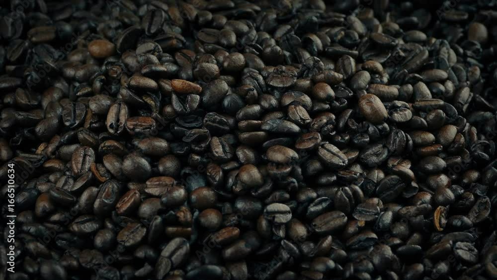 Roasted Coffee Beans Pouring Into Pile Roasted Coffee Beans Pouring Into Pile