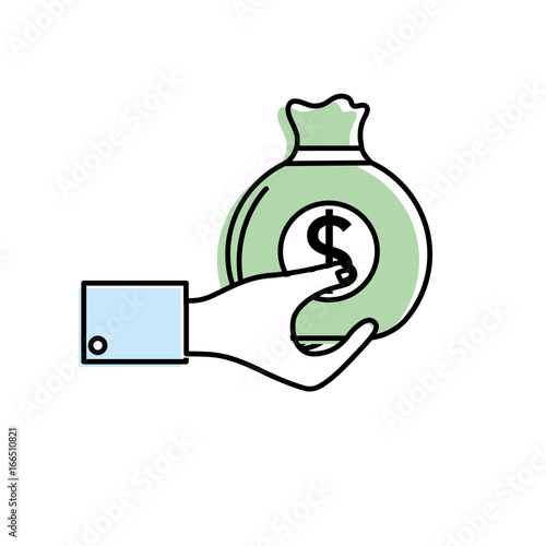 man hand with bag with cash money