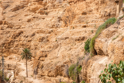 Wadi Qelt in Judean desert around St. George Orthodox Monastery photo