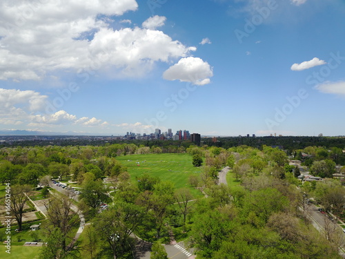 Aerial View of Downtown Denver from Washington Park