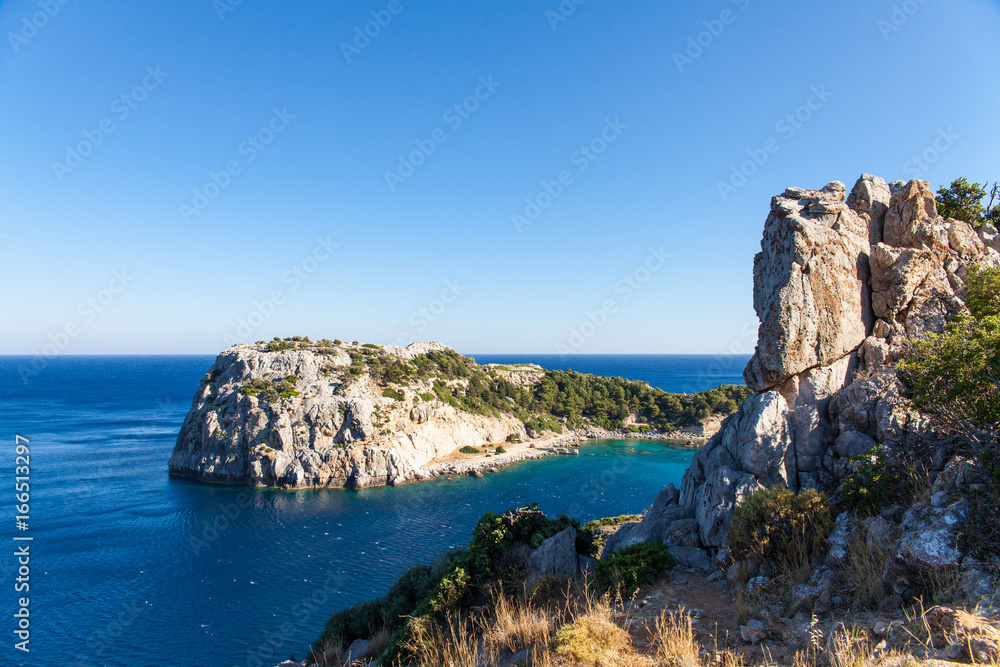 Bay off the coast of Lindos on Rhodes island, Greece.