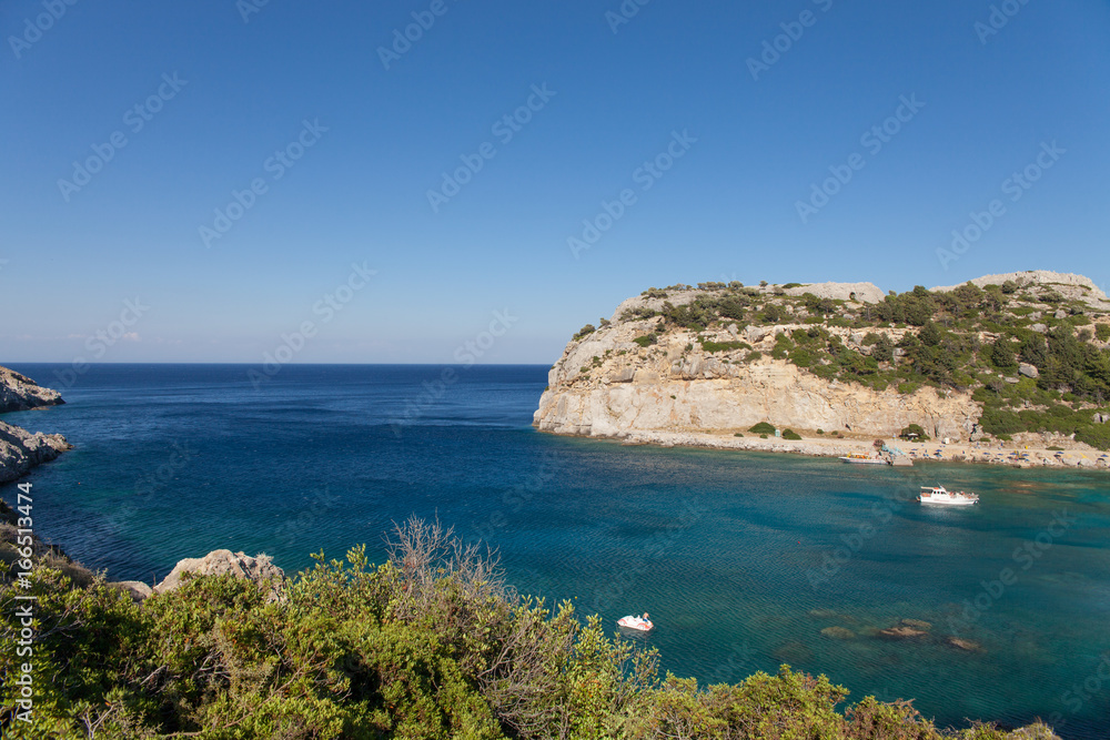 Anthony Quinn Bay, Rhodes in Faliraki. Beautiful beach on the island of Rhodes. One of the most beautiful bays in the city of Faliraki, Greece. Anthony Quinn Bay, Rhodes in Faliraki. Beautiful beach on the island of Rhodes. One of the most beautiful bays in the city of Faliraki, Greece.