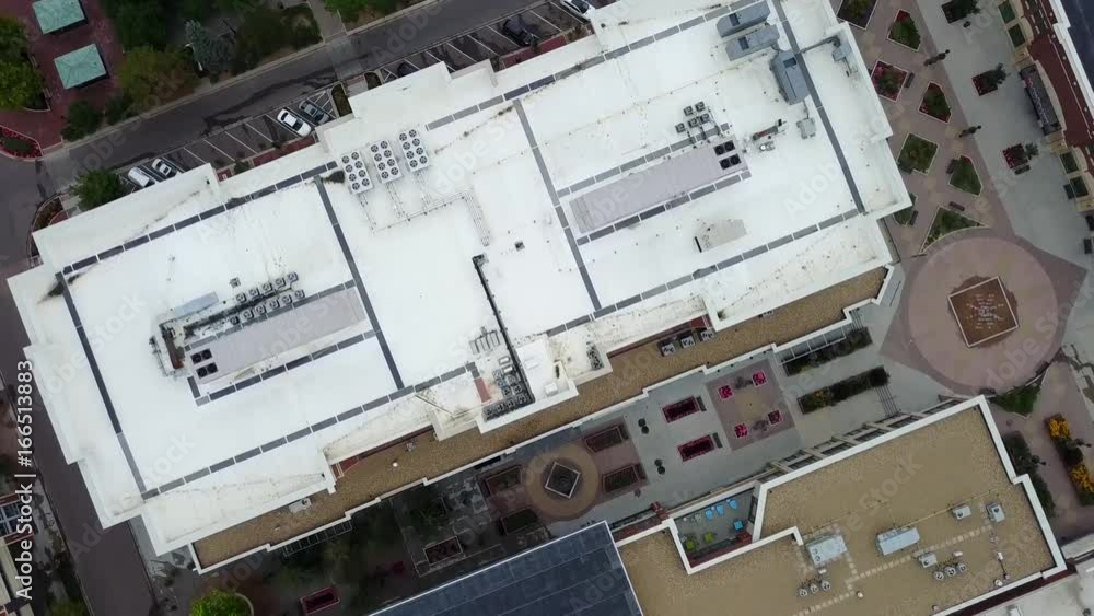 Flying Aerial View of Business Rooftops Flying Aerial View of Business Rooftops