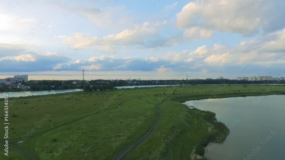 Beautiful panorama over the city, rivers, lakes, against the sky and clouds. Russia, Krasnodar. Beautiful panorama over the city, rivers, lakes, against the sky and clouds. Russia, Krasnodar.