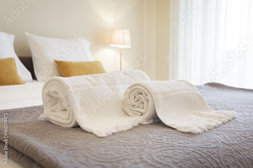 Fototapeta Naklejka Na Ścianę i Meble -  Fresh and clean towels in a bright room