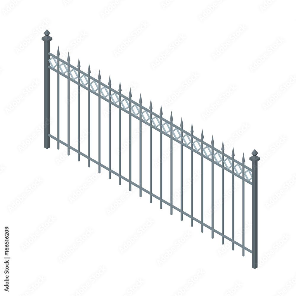 Metal fence. Isolated on white background.Vector illustration.Isometric view. Metal fence. Isolated on white background.Vector illustration.Isometric view.