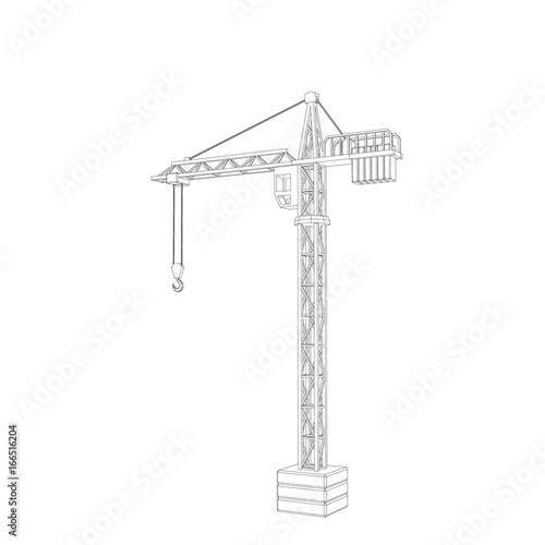 Tower crane. Isolated on white background. Vector outline illustration.
