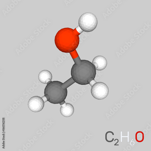 Ethanol model molecule. Isolated on grey background. 3d Vector illustration.