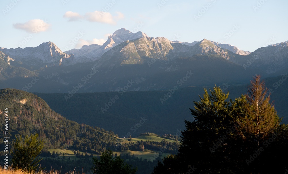 Triglav mountain above Bohinjska Bistrica in Triglav national park in Slovenia