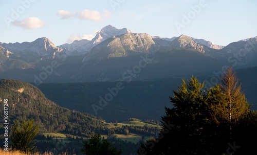 Triglav mountain above Bohinjska Bistrica in Triglav national park in Slovenia