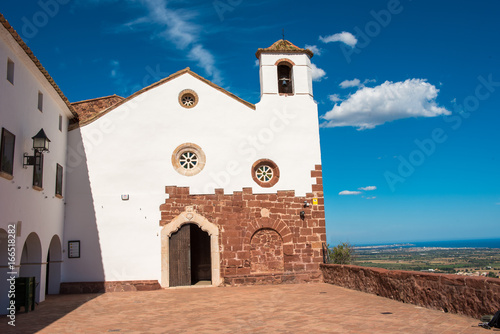 Ancient church of Maria de la Roca, near the town of Montbrio del Camp, Tarragona, Catalunya, Spain. Copy space for text.
