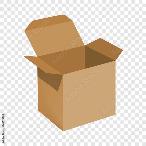 Opened brown carton box mockup, realistic style