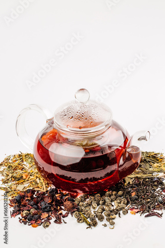 Healthy fruit Tea in a glass Pot