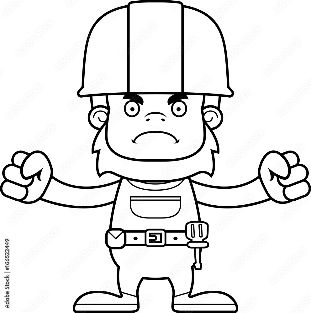 Cartoon Angry Construction Worker Sasquatch