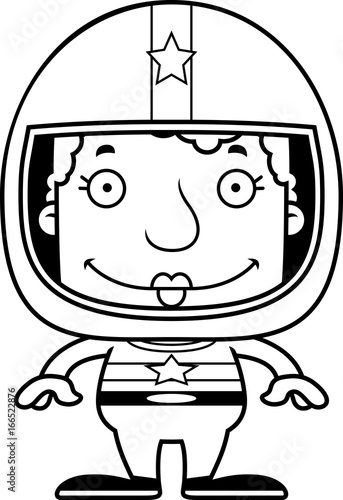 Cartoon Smiling Race Car Driver Woman