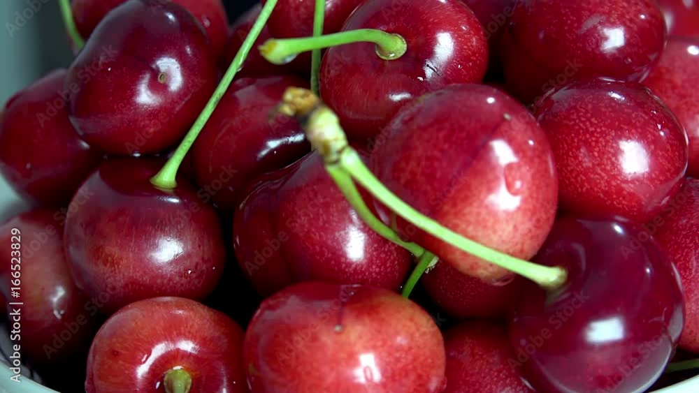 Fresh, ripe, juicy cherries rotate clockwise Fresh, ripe, juicy cherries rotate clockwise
