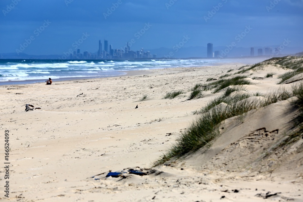 An empty sunny day at the beach on South Stradbroke Island on the Gold Coast in Queensland Australia