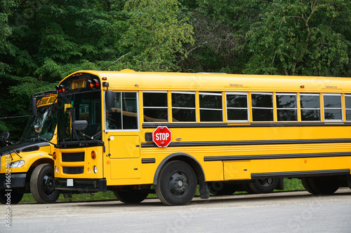 parked school bus in the parking lot