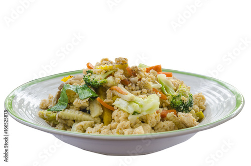 Thai food stir fry vegetables isolated on white background.