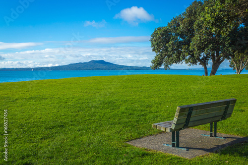 Milford Beach Auckland New Zealand; Green Field Area View to Rangitoto Island
