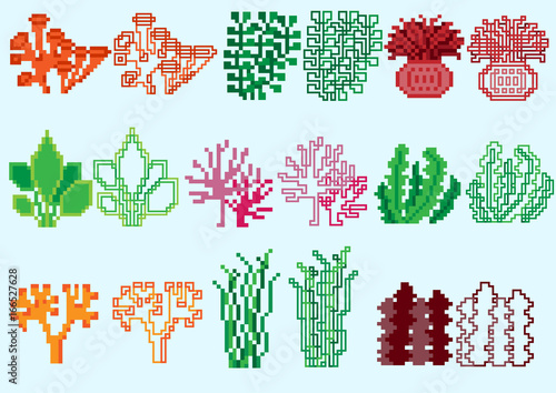 Set of pixel algae for games