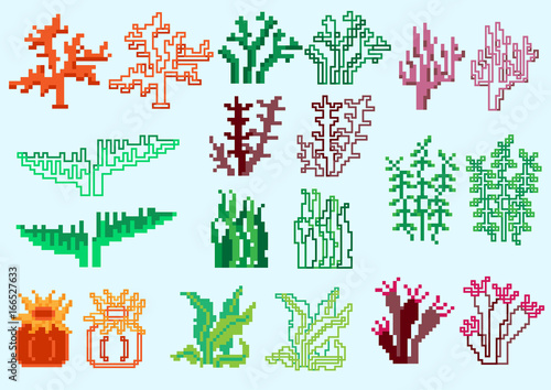 Set of pixel algae for games