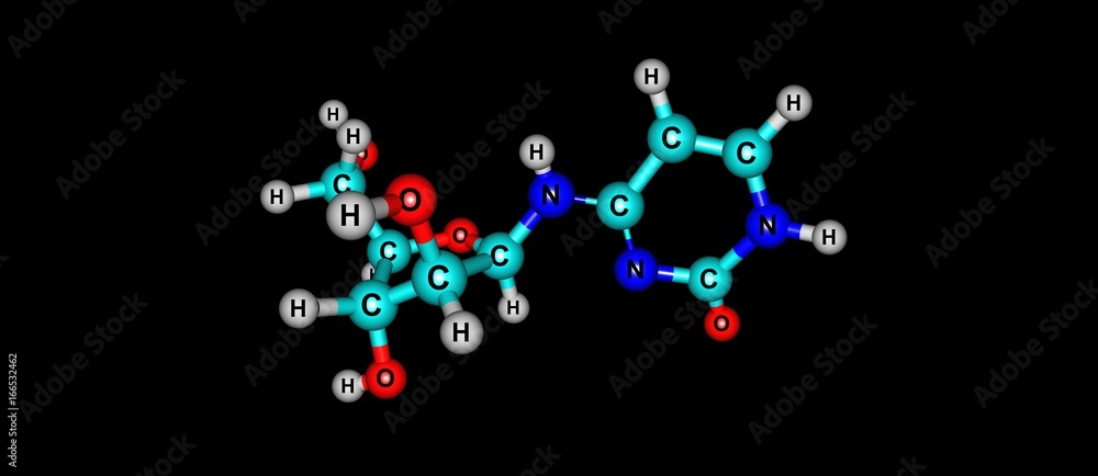Cytarabine molecular structure isolated on black