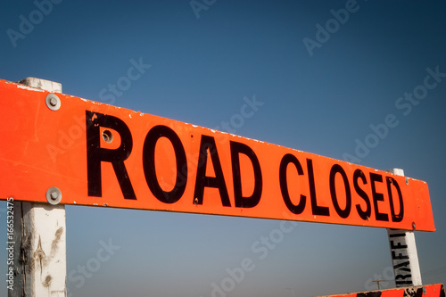 Картината върху платно Road Closed sign angainst the blue sky