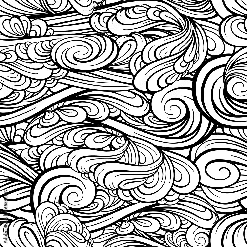 Stylized waves black and white seamless pattern Stylized waves black and white seamless pattern