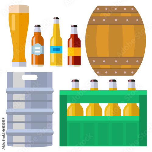 Beer brewing process alcohol factory production equipment mashing boiling cooling fermentation vector illustration.