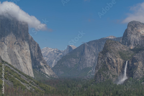El Capitan  Bridal Falls and Half Dome  in beautiful Yosemite National Park