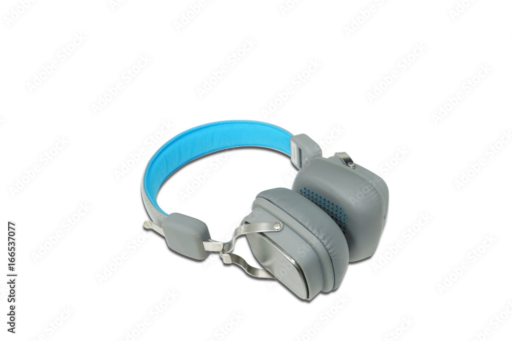 blue and gray headphone on white background, isolated blue and gray headphone on white background, isolated