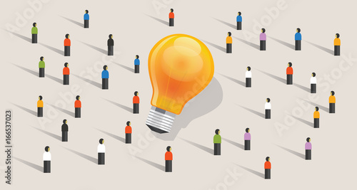 crowdfunding crowd-sourcing big ides bulb community of people together standing together