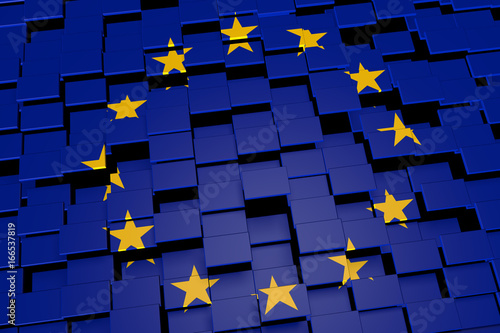 European Union flag background formed from digital mosaic tiles, 3D rendering