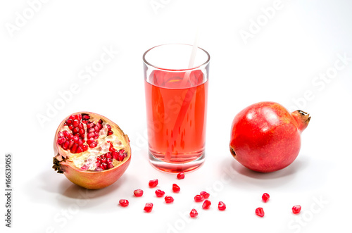 pomepranate juice in glass on white background.Isolated food and drink