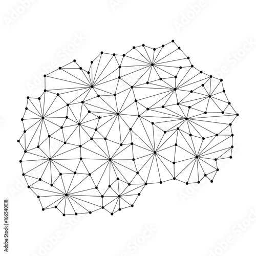 Macedonia map of polygonal mosaic lines network  rays and dots vector illustration.