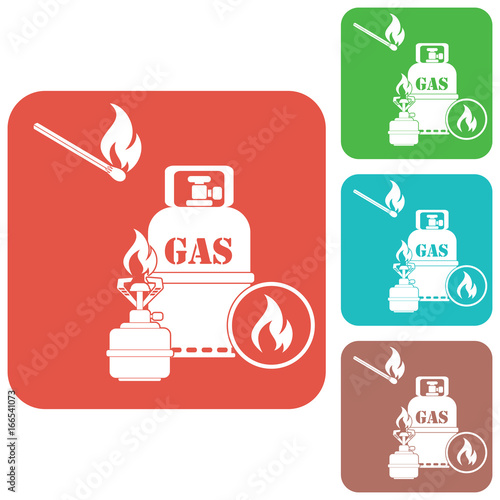 Camping stove with gas bottle icon vector