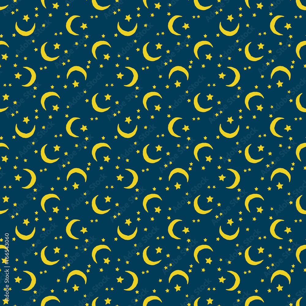 Seamless colorful pattern. Vector background with moons and stars