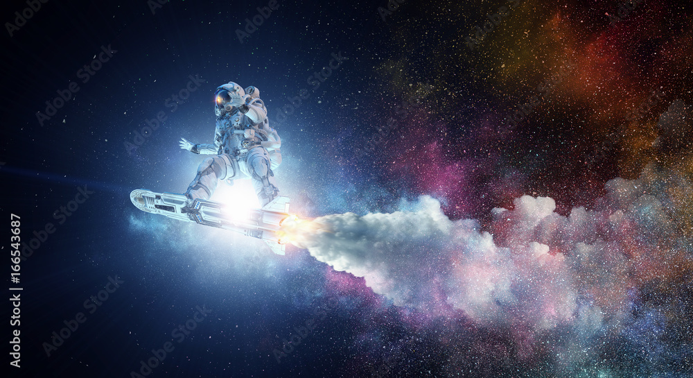 Spaceman on flying board. Mixed media Spaceman on flying board. Mixed media