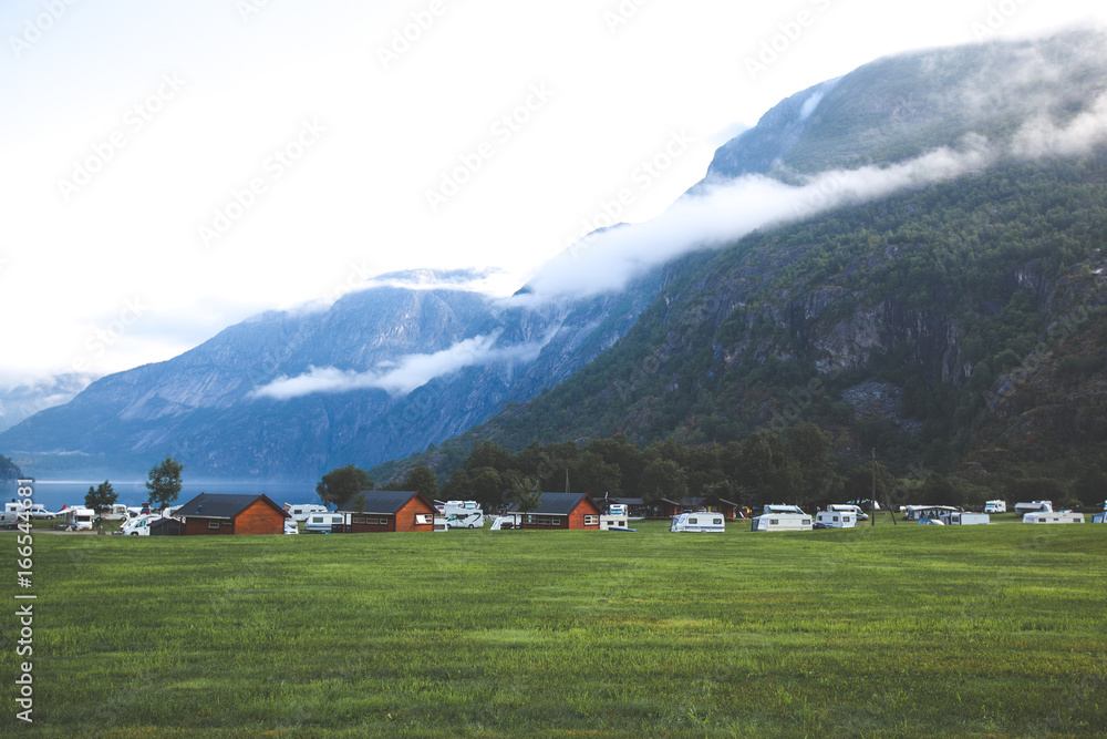 A beautiful photo of a trip to Norway on a trailer, a camping, a house on wheels, an article in a magazine