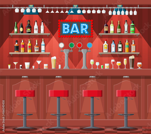 Interior of pub, cafe or bar.