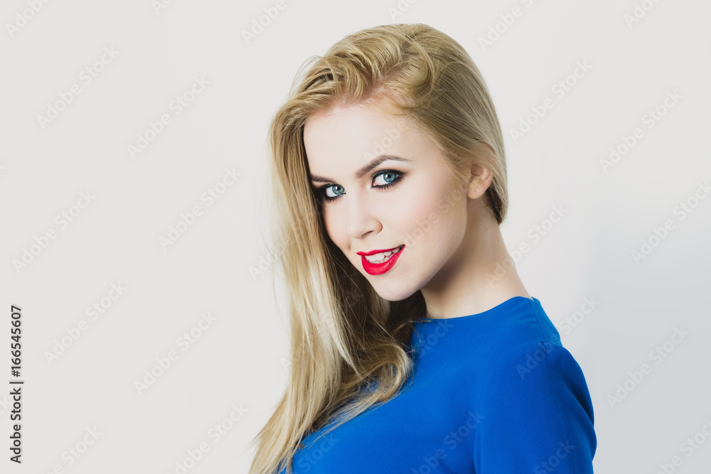 blonde or smiling woman with fashionable makeup blonde or smiling woman with fashionable makeup