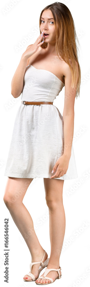beautiful woman model posing in white dress in the studio beautiful woman model posing in white dress in the studio