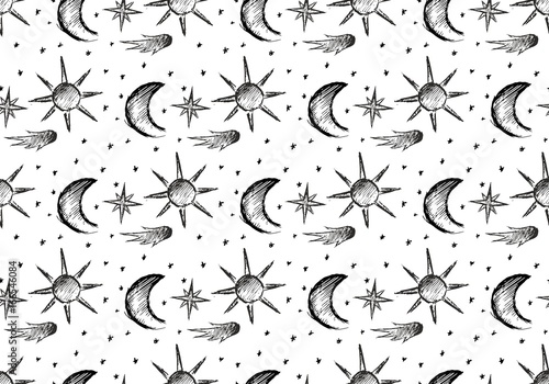 Seamless background with planets.