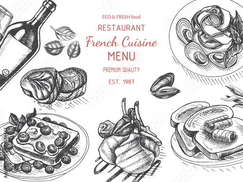 Vector illustration sketch - breakfast. Card Menu brunch. vintage design template, banner.