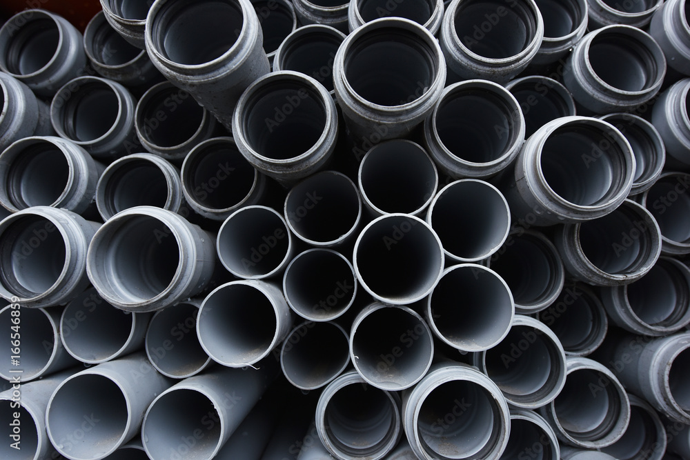 New gray plastic pipes for the sewage system New gray plastic pipes for the sewage system
