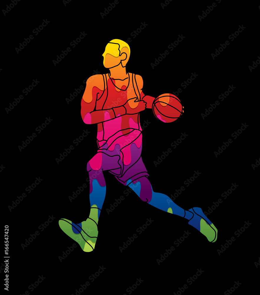 Basketball player running designed using melting colors graphic vector