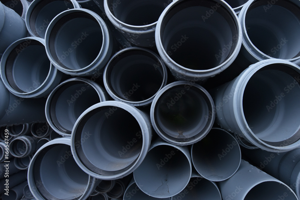 New gray plastic pipes for the sewage system New gray plastic pipes for the sewage system