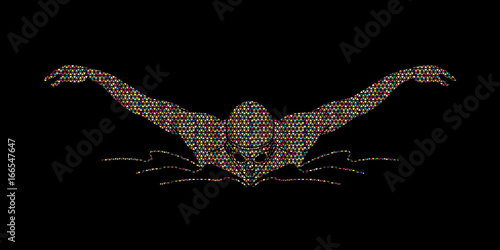 Swimming butterfly, man swimming designed using colorful mosaic graphic vector